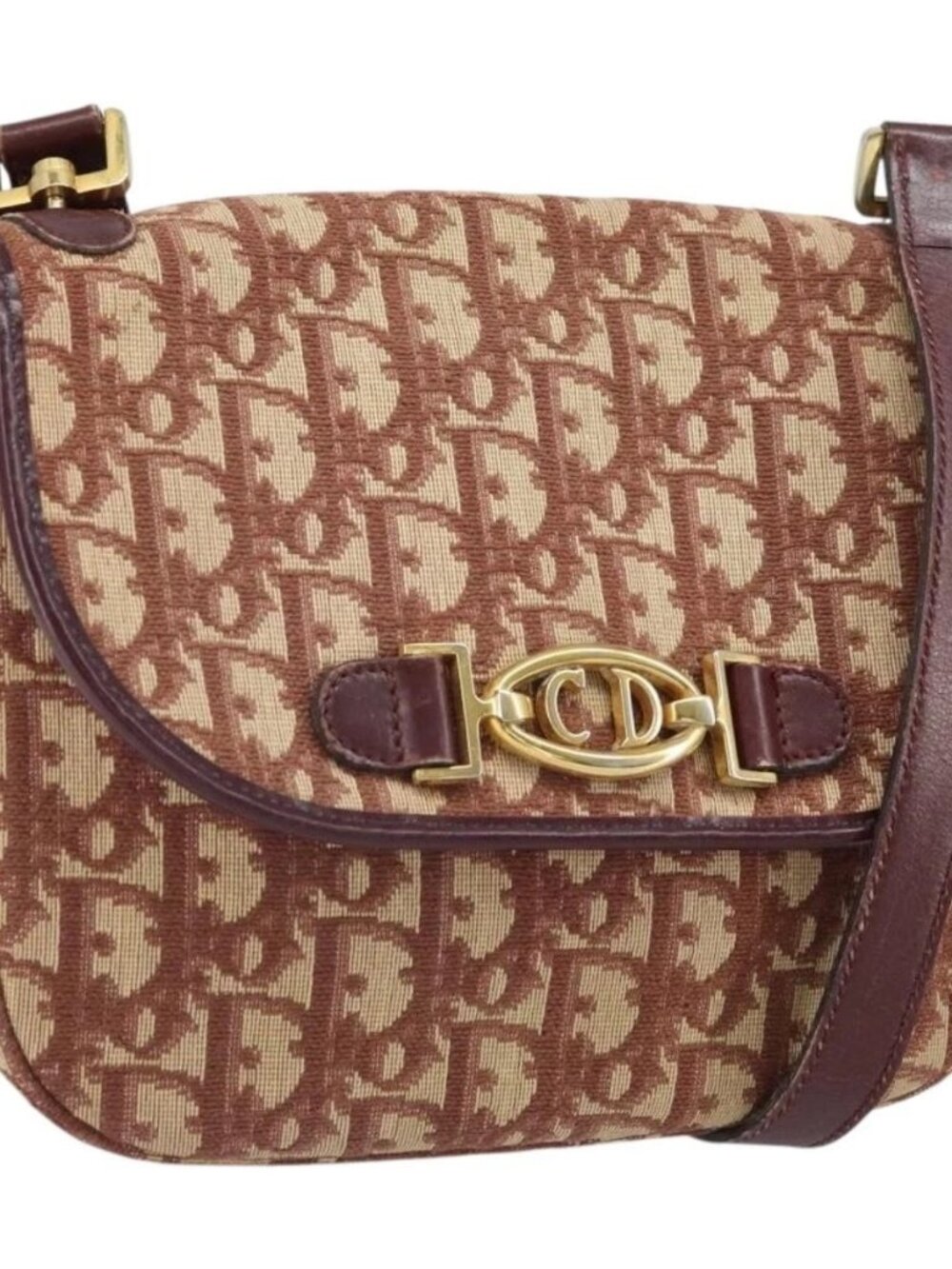 Christian Dior Trotter Canvas Shoulder Bag Red Gold Auth 170588